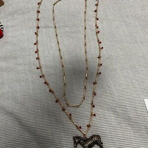 Zara Gold and Red Beaded Necklace with Zebra Pendant 2 piece
